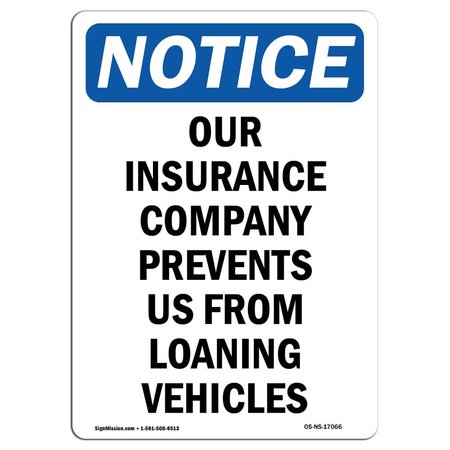 SIGNMISSION OSHA Notice Sign, Our Insurance Company Prevents, 14in X 10in Decal, 10" W, 14" L, Portrait OS-NS-D-1014-V-17066